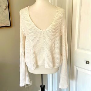 Pretty White Free People Deep / V Neck Sweater